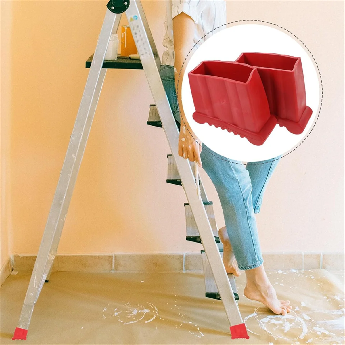 AA98 4pcs Non-Slip Folding Ladder Feet Mat, Rubber Stair Foot Pads & Covers, Anti-Skid Ladder Leg Cushion Bumper