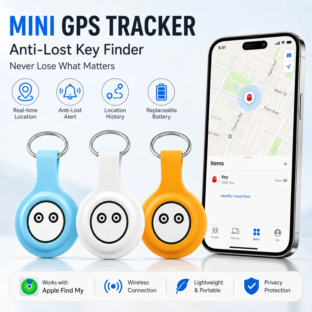 Smart Finder Tag Bluetooth Tracker Compatible with Apple Find My, Anti Lost Locator for Keys Wallet Bag Luggage