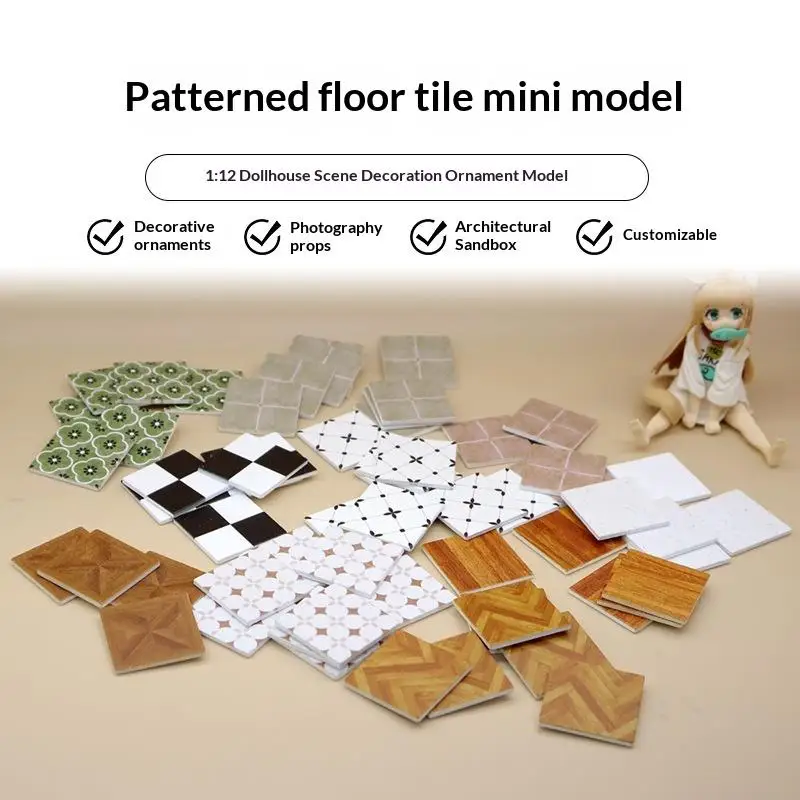 Miniature French Square Floor Bricks for Dollhouse 0Pcs :6 :2 Decorative Flower Tiles DIY Scene Home Decor