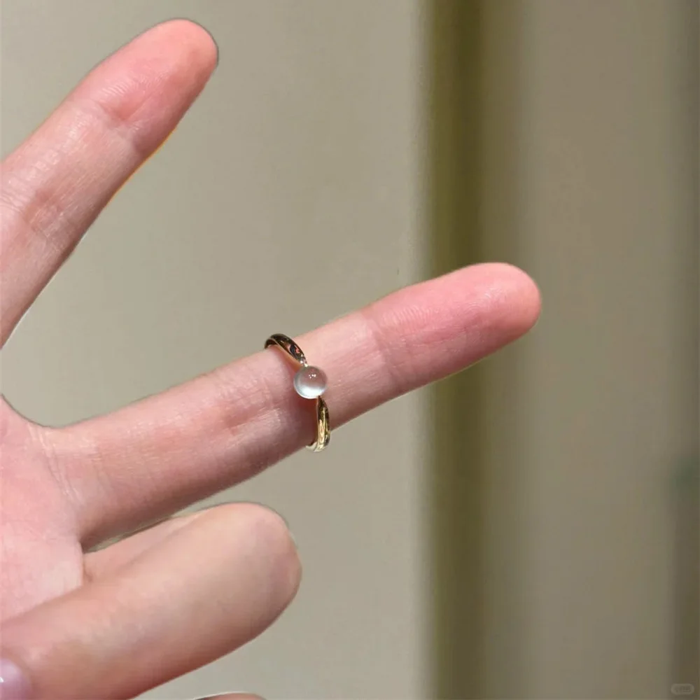 Minimalist Style Faux Natural Clean Jade Ring For Women Fashion Adjustable Finger Accessory Daily Casual Party Wear Female Gift