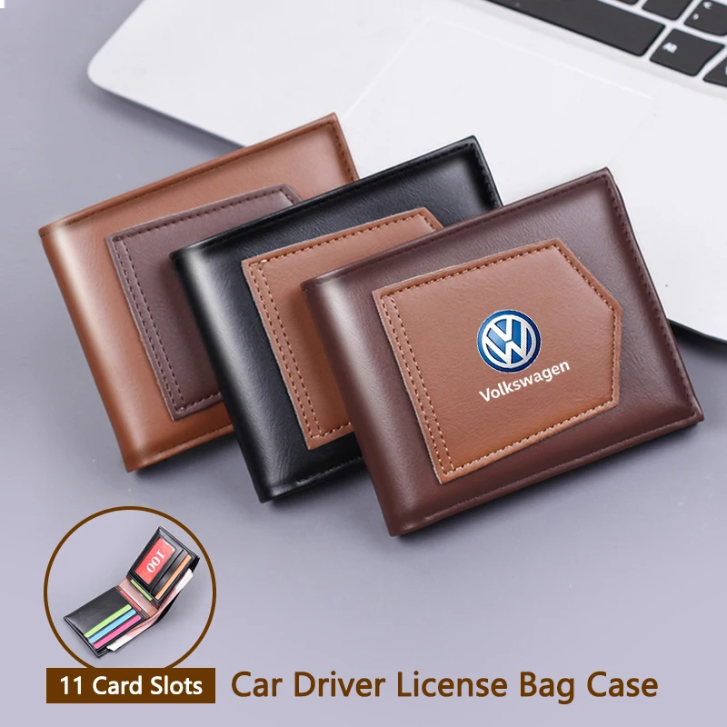 Vintage Splicing Leather Car Logo Wallet Bank Card Coin Purse For VW GTI Polo Golf Passat Tiguan Arteon Touareg Taigo Caddy GTD