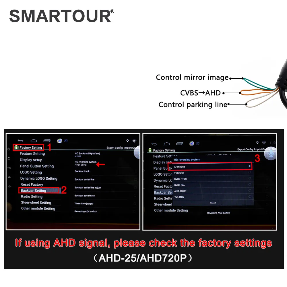 Smartour AHD 1280*720P 자동차 카메라, 170 어안 렌즈, HD 별빛 야간 투시경, CCD 자동차 후방 카메라, 안드로이드 Raido 플레이어용