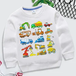 Graafmachine Print Hoodies Meisjes Jongens Cartoon Waterrad & Bulldozer Sweatshirts Kinderen Kleur Auto Hoodies 2023 Kinderkleding