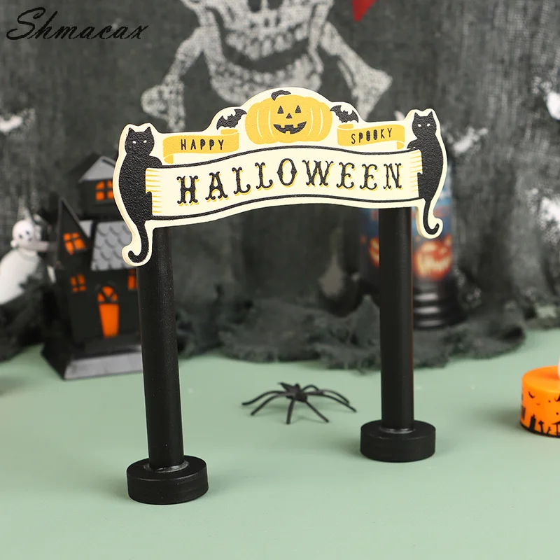 1:12 Dollhouse Halloween Door Cat Pumpkin Ornament Dollhouse Halloween Festival Decor Toy Micro Scene Construction Props