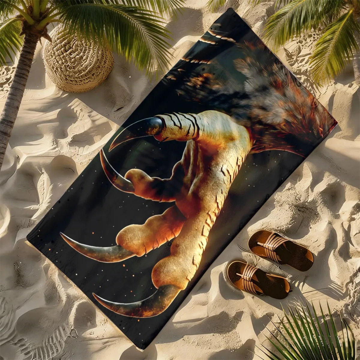 Close-up of the sharp claws of a raptor polyester microfiber beach towel is highly absorbent suitable for swimming beach outings