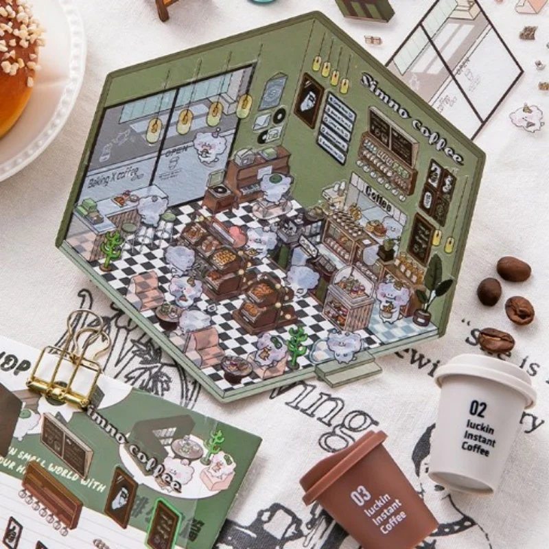 Escena en miniatura de dibujos animados, pegatinas de paisajismo 3d, escena de cabina artesanal, apilamiento y pegado, cuenta de mano, regalo bonito para chico, nuevo