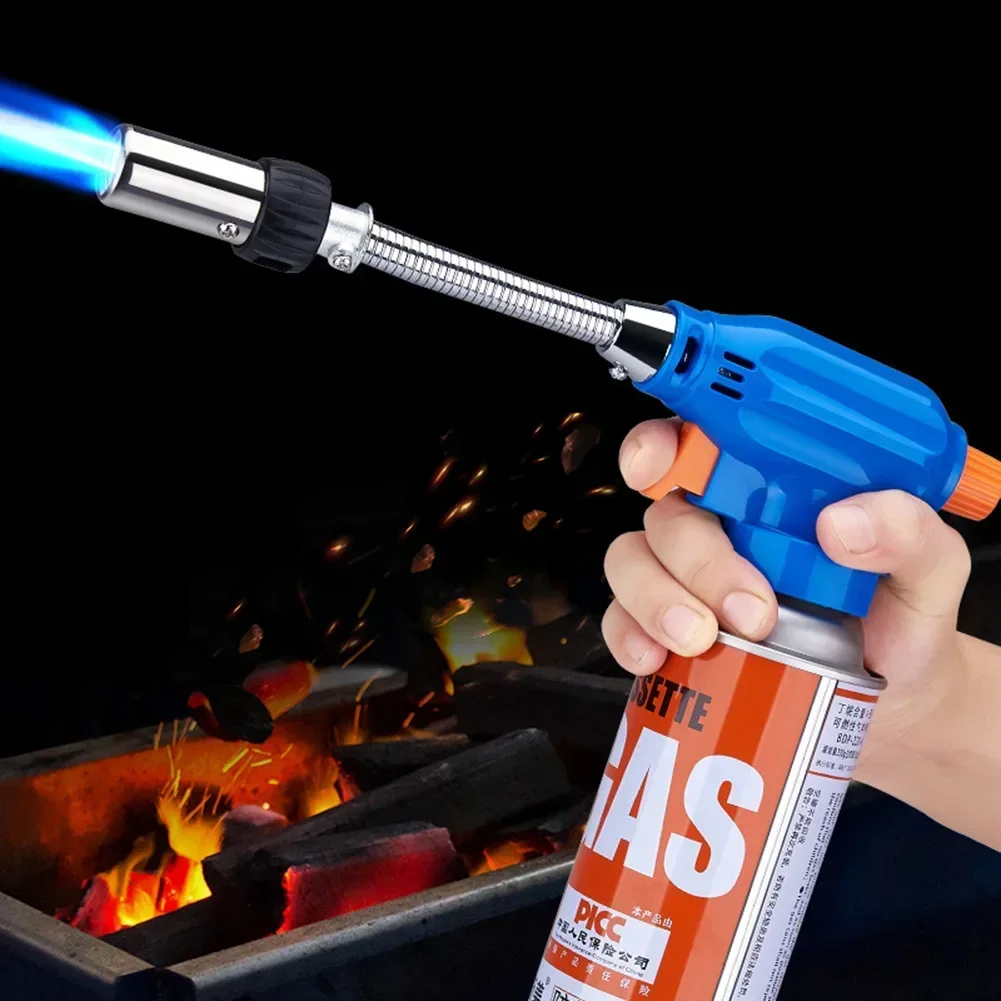 Welding Gas Torch Flame Gun with Hose Spray Head Butane Burner Camping Lighter Flamethrower Welding Equipment Kitchen Ignition