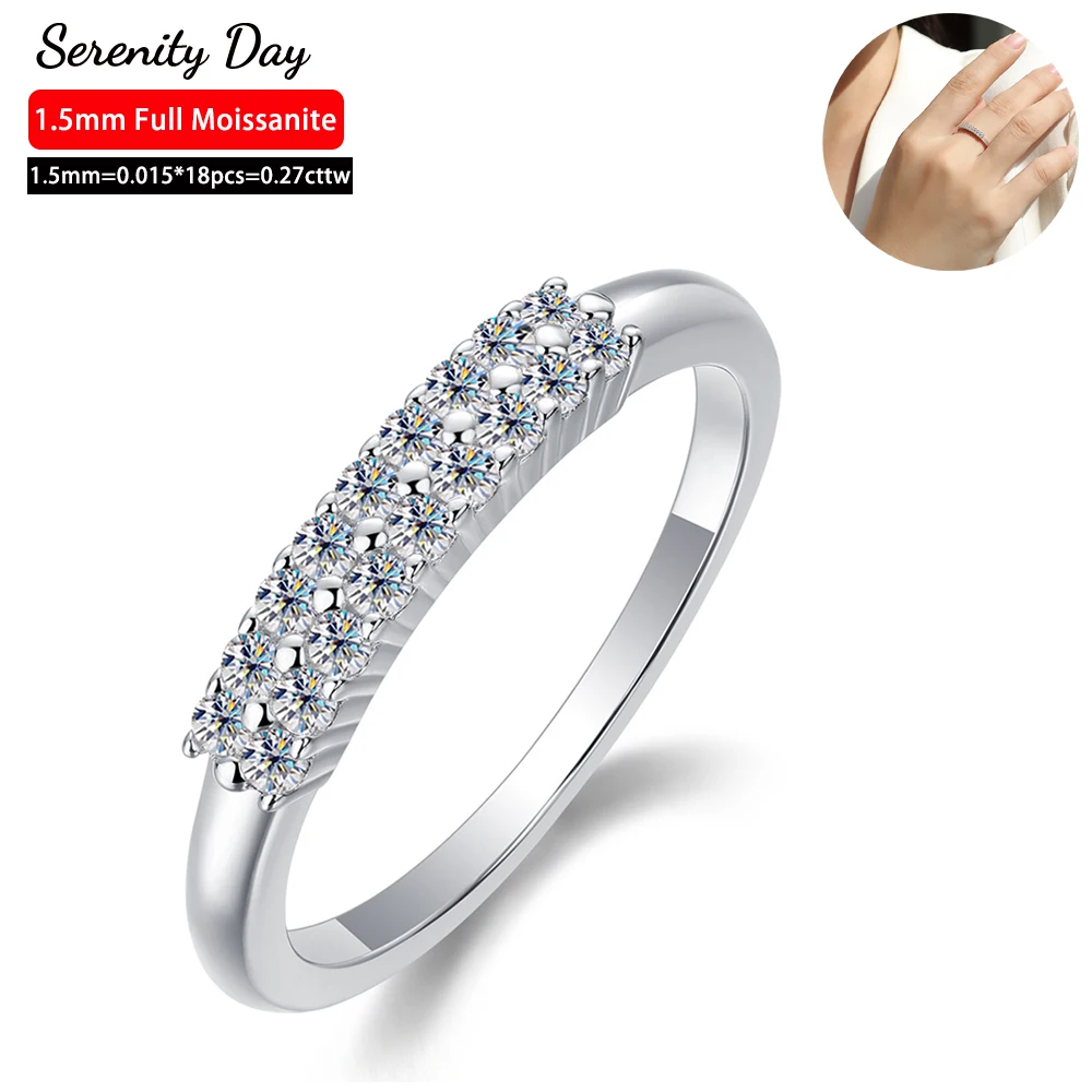 Serenity D Color 1.5mm 2 Row Full Moissanite Wedding Rings For Women With Certificate S925 Silver Bands Plated 18K Fine Jewelry