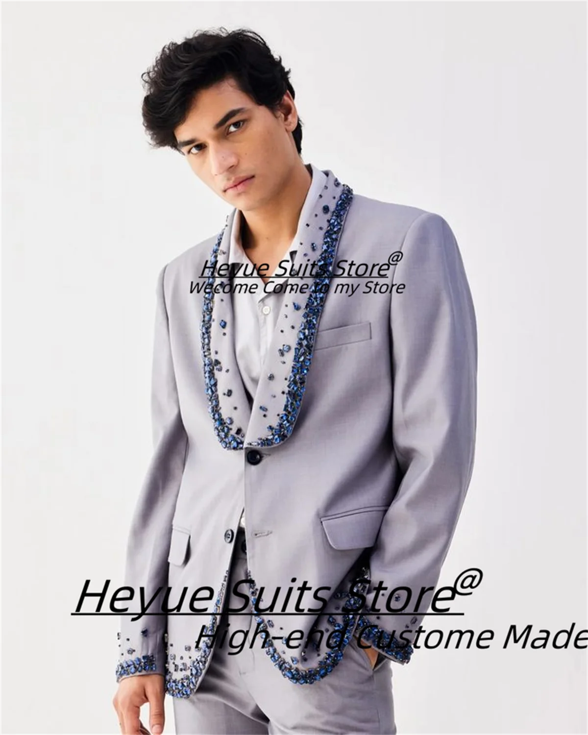 

Индивидуальные приталенные свадебные смокинги для жениха, блестящая ромбовидная шаль с лацканами, мужские костюмы, комплекты из 2 предметов, мужские пиджаки для выпускного вечера, костюм Homme