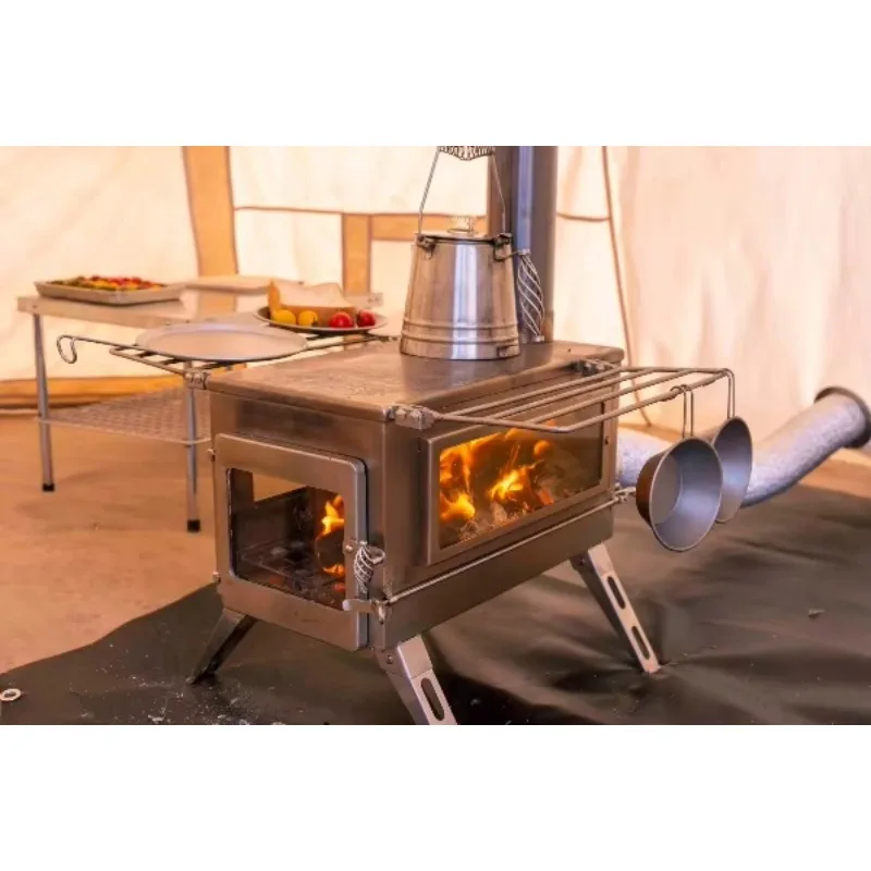 Fogão portátil patenteado Nomad PLUS com visão dupla tamanho L para barraca de queima de madeira com entrada de ar externa e combustão secundária