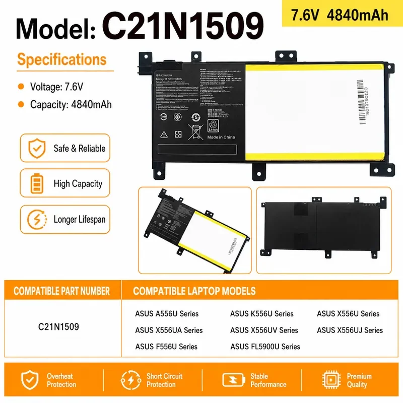 Applicable to ASUS FL5900U A556U K556U F556U X556UV X556U C21N1509 battery