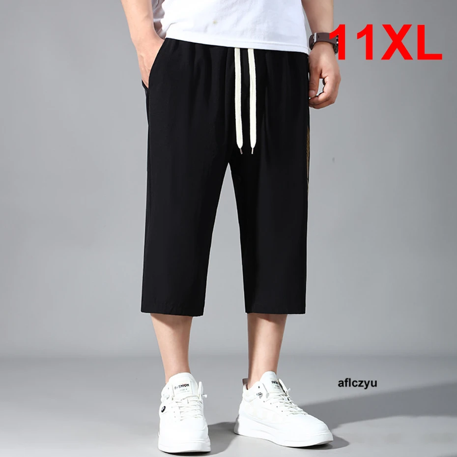 

Summer Calf-length Pants Men Straight Pants Plus Size 10XL 11XL Fashion Casual Elastic Waist Pants Male Big Size 11XL Bottom