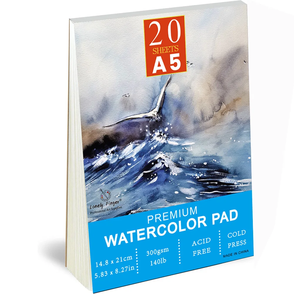 Watercolor Paper Pad A5 x 20 Sheets – Natural White 300 GSM Student Grade, Cold-Pressed for Wet, Dry & Mixed Media