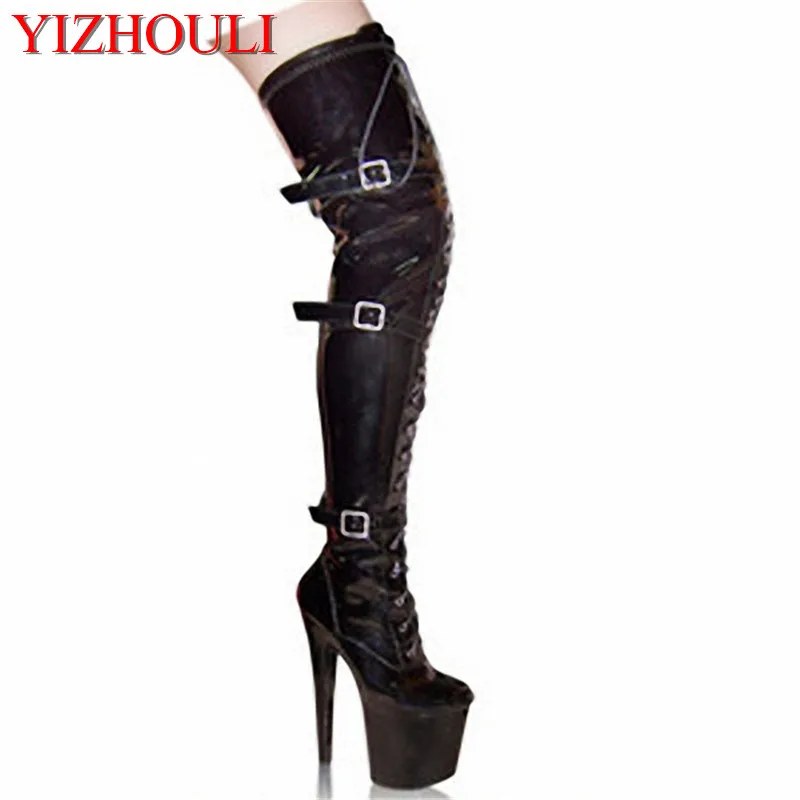 

20cm high heel buckle over the knee boots, women 8 inches sexy thigh-high dance shoes