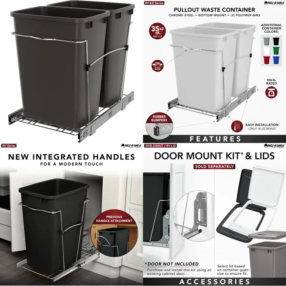 

Double Pullout Trash Can 35 Quart Kitchen Cabinet Garbage Recycling Bin with Full Extension Slides