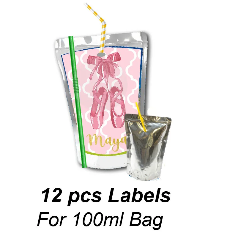 Personalised Pink Ballet Shoes Ballerina Juice Pouch Stickers Water Bottle Labels Candy Bar Wrapper Favor Tag Birthday Decor