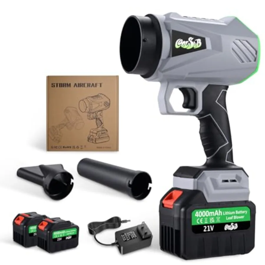 

Аккумуляторная воздуходувка для листьев 21В с 2 батареями и зарядным устройством, 4.0Ач, ручная воздуходувка для газона