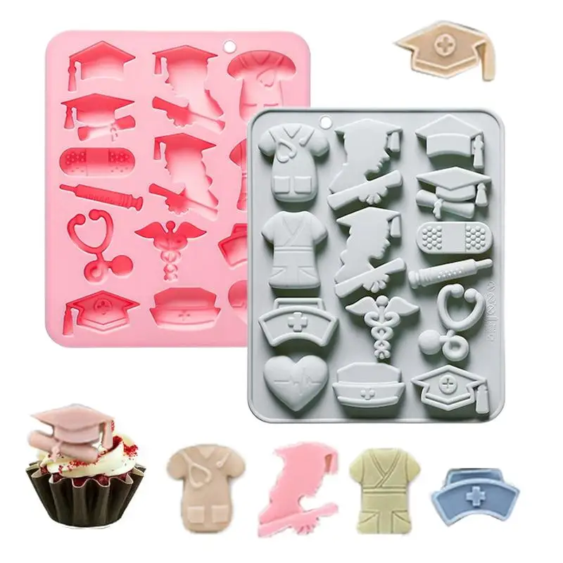 New Nurse Graduation Fondant Molds Nurse Hat Stethoscope Silicone Molds   Mold For Cake Decorating