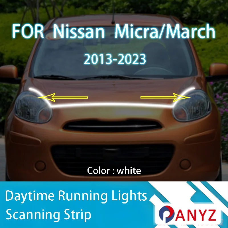 

Для Nissan Micra/March 2013-2023 обновление светодиодные дневные ходовые огни сканирование запуска капота автомобиля DRL направляющая декоративная лампа окружающего света 12 В