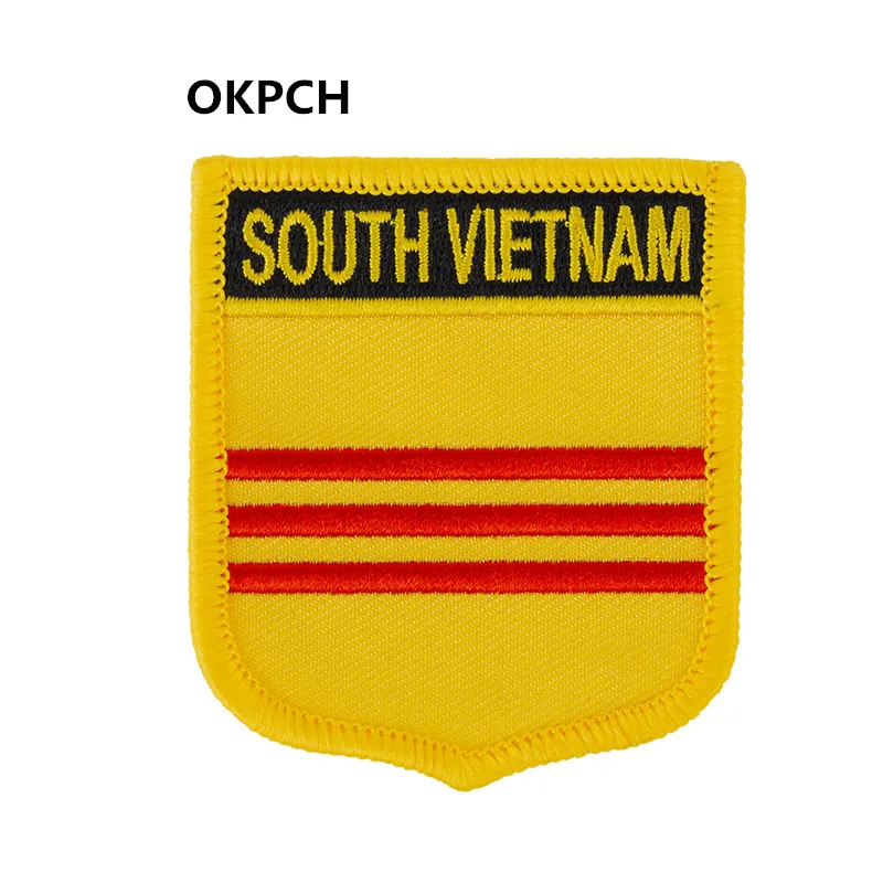 vietnam Flag Shield Shape Iron on Embroidery Patches Saw on Transfer Patches Sewing Applications for Clothes Back Pac