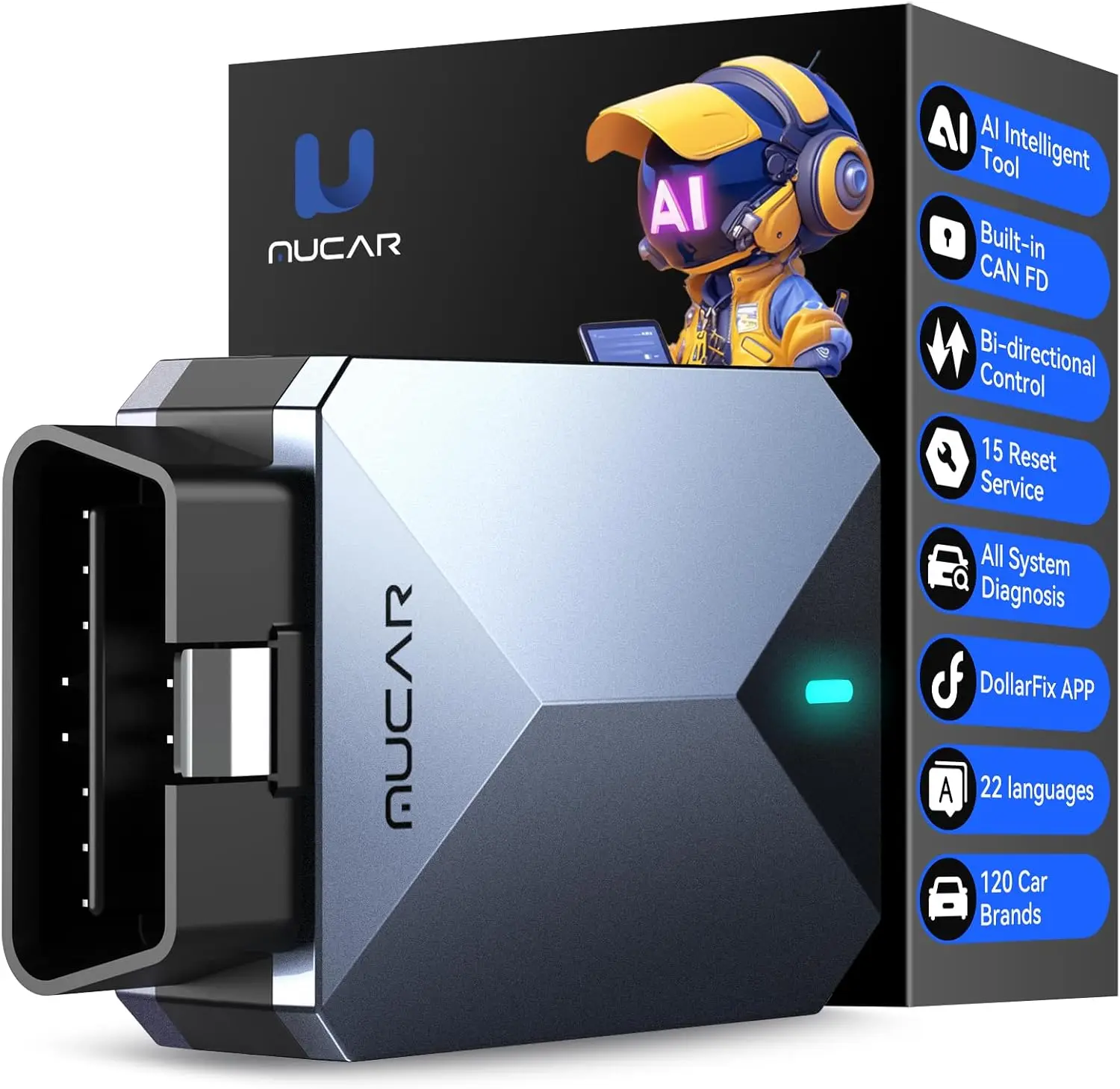 AI-Assisted OBD2 Scanner Bluetooth, ELM327 with Lifetime Updates, CANFD, 15 Resets, iOS & Android