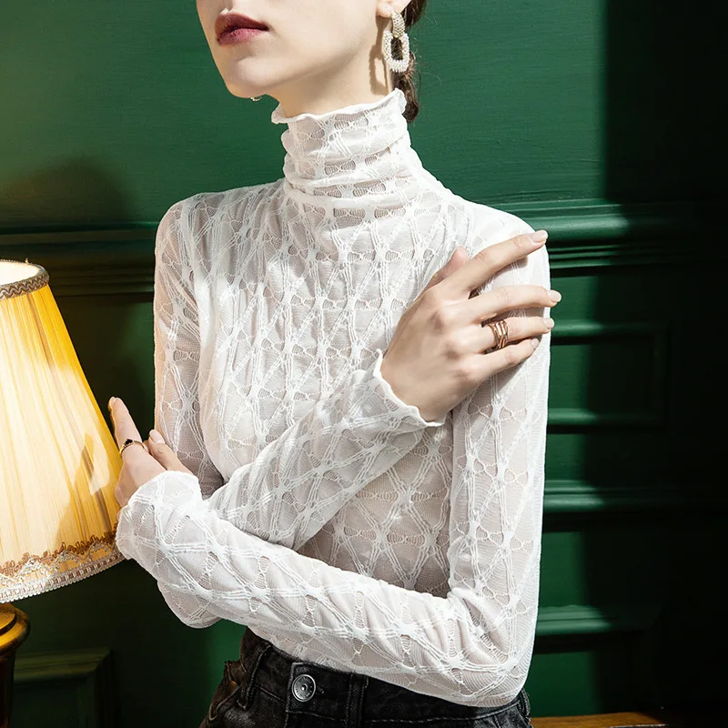 new delivery spring autumn winter Undercoat women high neck top T shirt solid young girl students S-3XL clothes lace lady