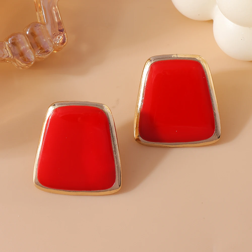 Aihua Koreanische Emaille Großen Platz Stud Ohrringe Weibliche Mode Süße Rot Weiß Farbe Geometrie Aussage Ohr Studs Schmuck Geschenke – Detail 4