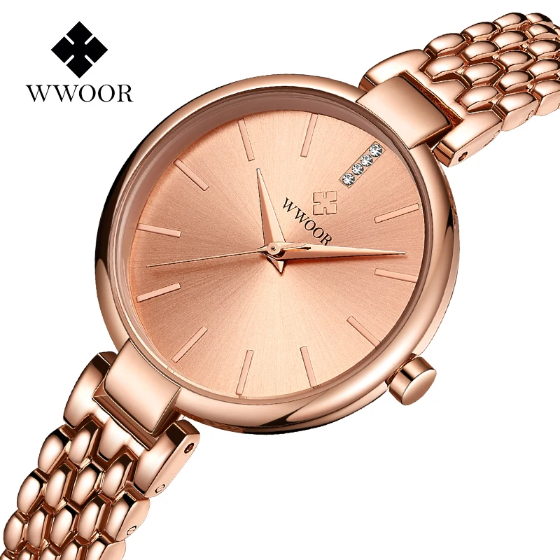 WWOOR Women Watch Top Brand Luxury Rose Gold Ladies Bracelet Watch Stainless Steel Waterproof Quartz Wristwatch Relogio Feminino