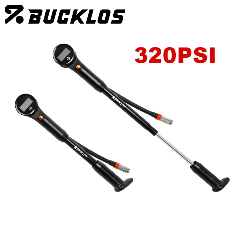 

BUCKLOS Portable Bicycle Pump with Gauge 320PSI Bike Hand Tire High-pressure Air Inflator Air Shock Pump Schrader Presta Valve
