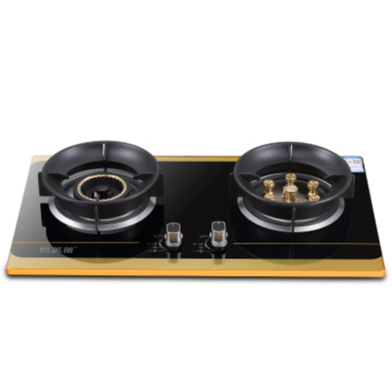 Fogão a gás doméstico com queimador duplo, fogão a gás de vidro temperado embutido/tipo mesa, forno a gás
