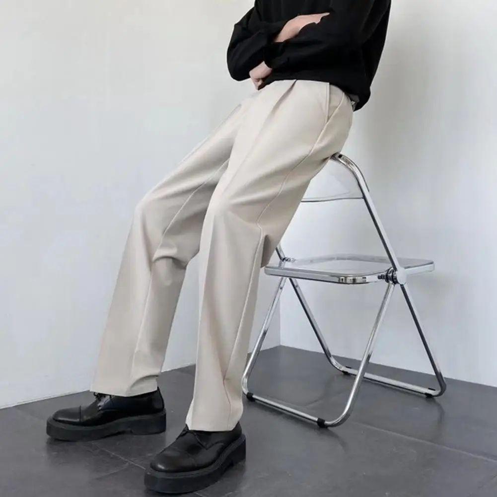 Men Pants Elegant Men's Suit Pants with Button Zipper Closure Straight Leg Slacks in Solid Color for Formal Business Style
