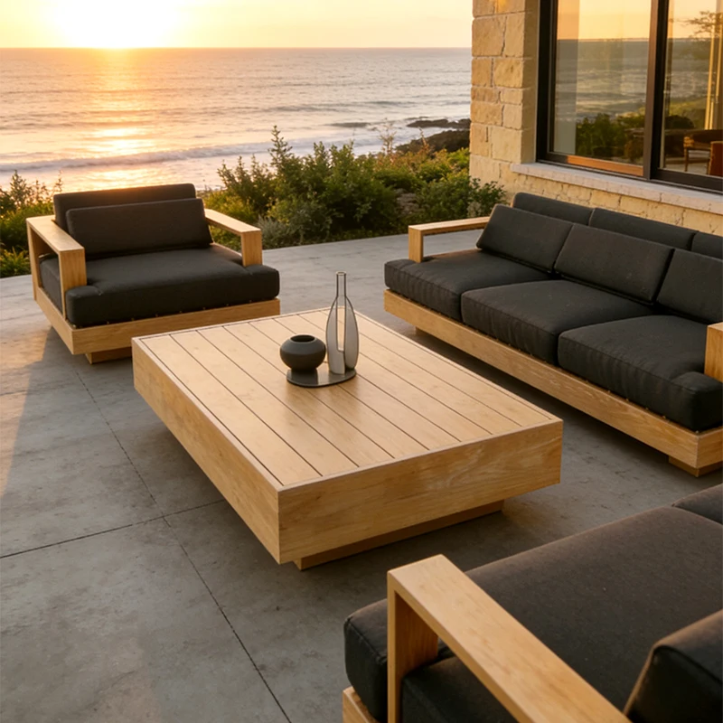 Luxury Teak Modern Waterproof Durable Rust-Proof Outdoor Sofa Set for Garden Villa Living Room & Courtyard Use