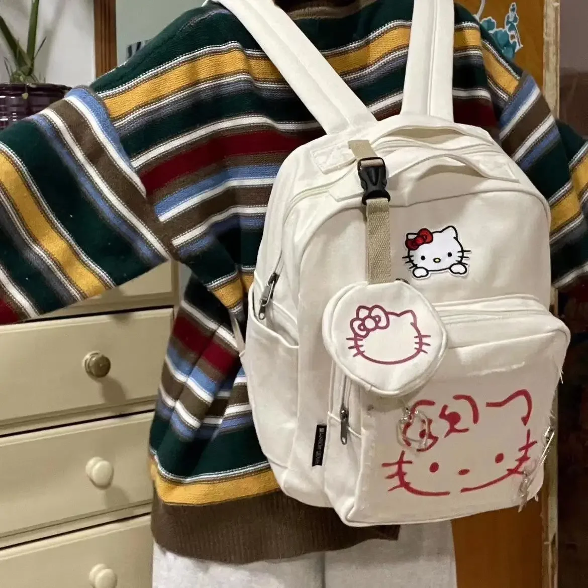 Sanrio Hello Kitty Backpack Women School Bag Large Capacity Student Campus Backpack Gift School Backpack for College Students is