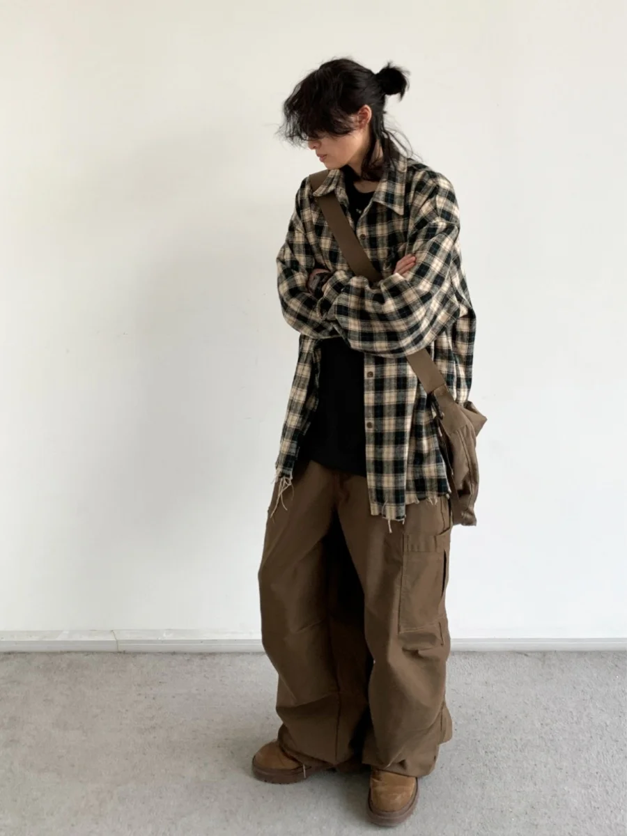 

Retro Embroidered Loose Long Sve irt Men's Sle Turn-down Collar Workwear irt Trendy Brand Spring Autumn American Street