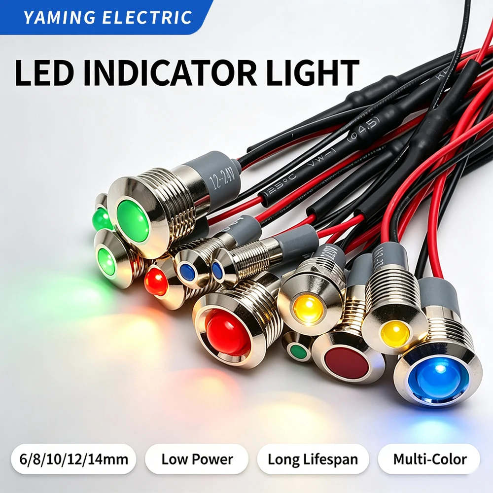 10pcs LED Metal Indicator Light 220V 24V 12V Waterproof Signal Lamp High Brightness Power Signal Light With Cable Wire