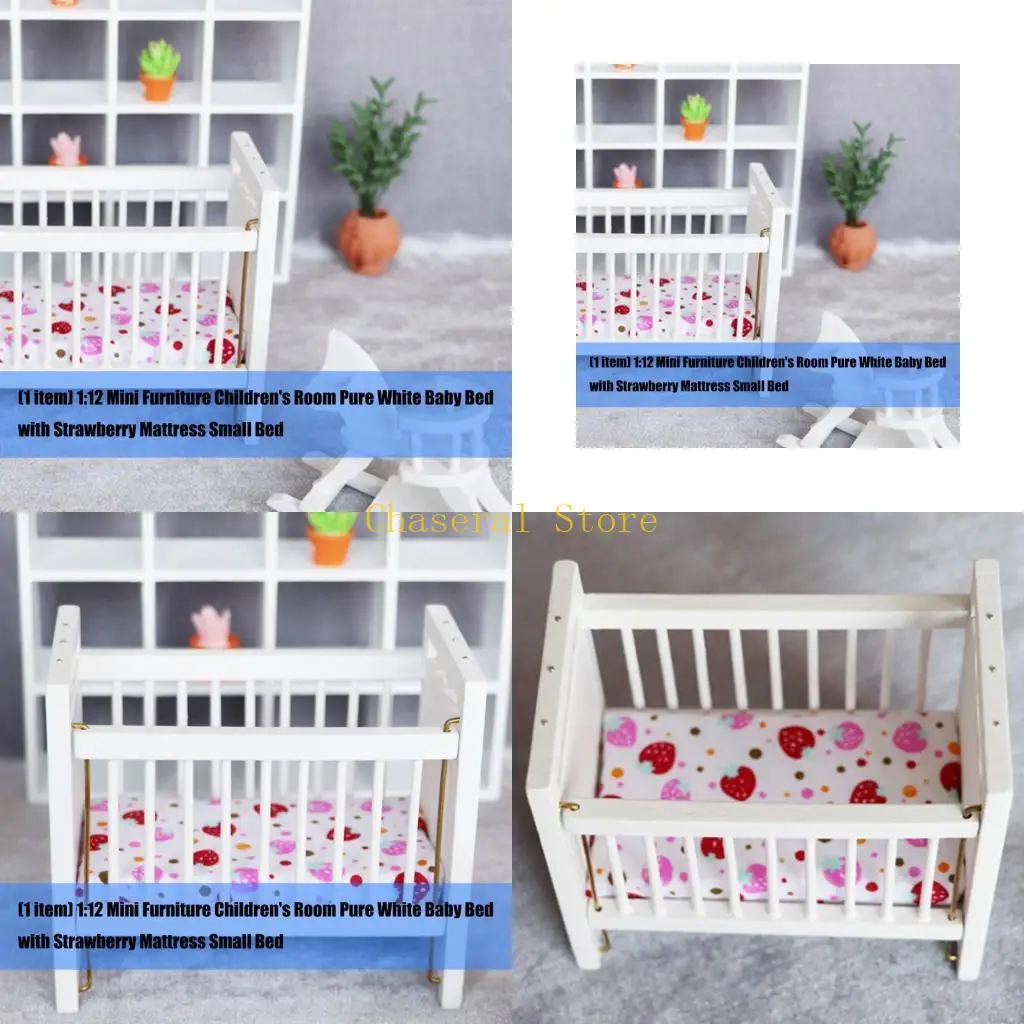E7CE Realistic Crib Realistic Pretend Play for Kids Role Toddler Bed Model Toy Single Vintage Crib 1:12 Dollhouses
