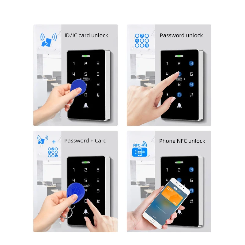 Outdoor access control system kit Waterproof dual screen keyboard+IC card NFC+180KG electromagnetic lock+5A power supply