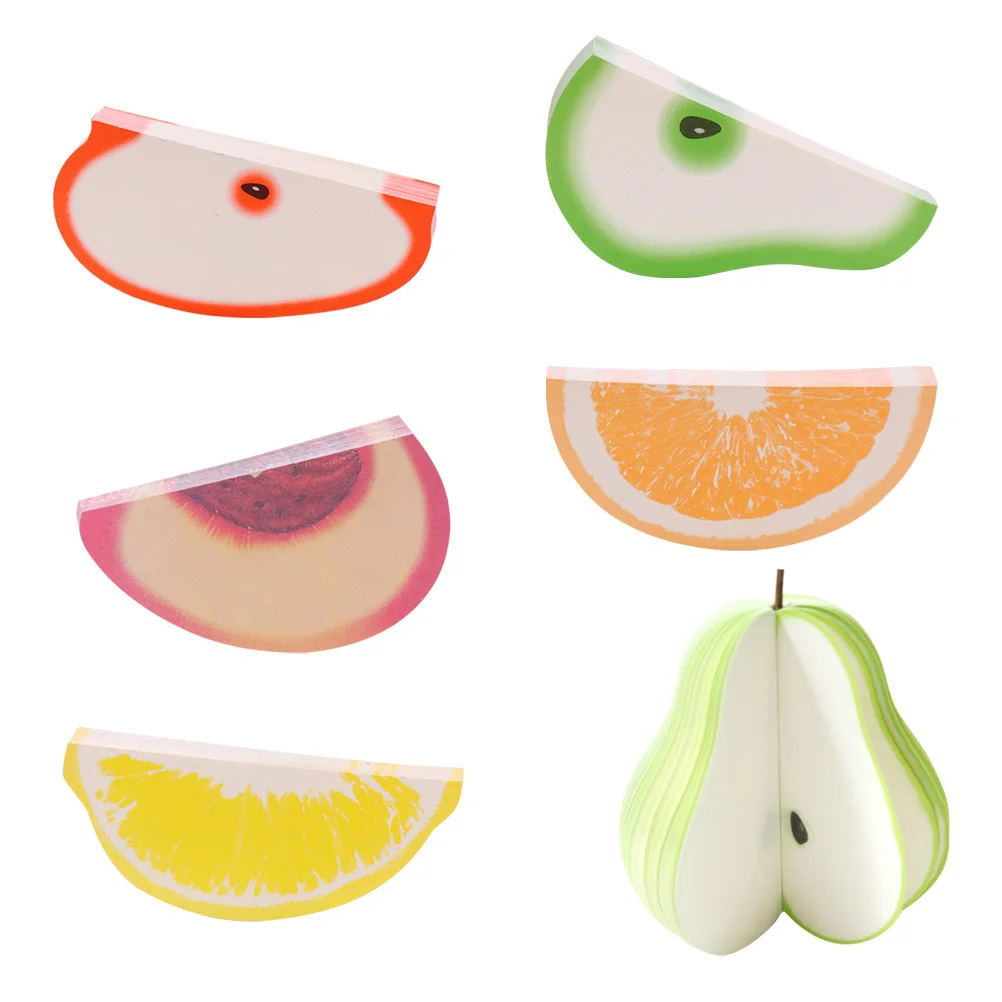 

6Pcs Fruit Self- Removable Adhesive Reusable Paper Memo Pads for Home Office School Study Revision