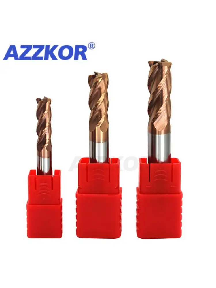 AZZKOR HRC55 4-fletowa powłoka ze stopu węglika stal wolframowa frezarka CNC obróbka płaski frez narzędzia 1.0-20.0mm