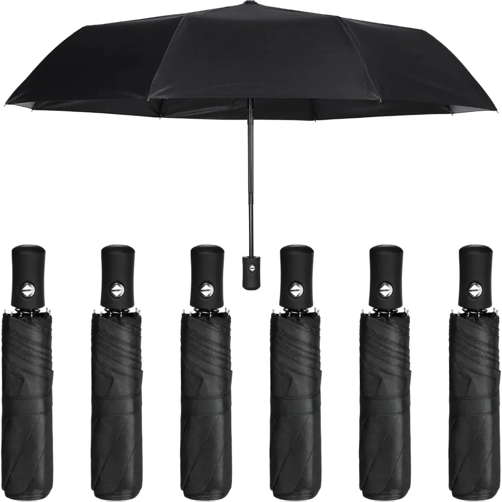 

Jexine 6 Pcs Travel Umbrella Automatic Open Close Compact Umbrella Windproof Small Light Backpack Purse Car Portable Collapsible