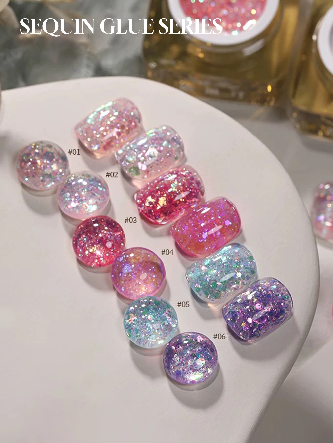 6PCS 2025 New Trendy Nail Art Fashion Phototherapy Sparkling Candy Hexagonal Fine Glitter Crushed Diamond Transparent NailPolish