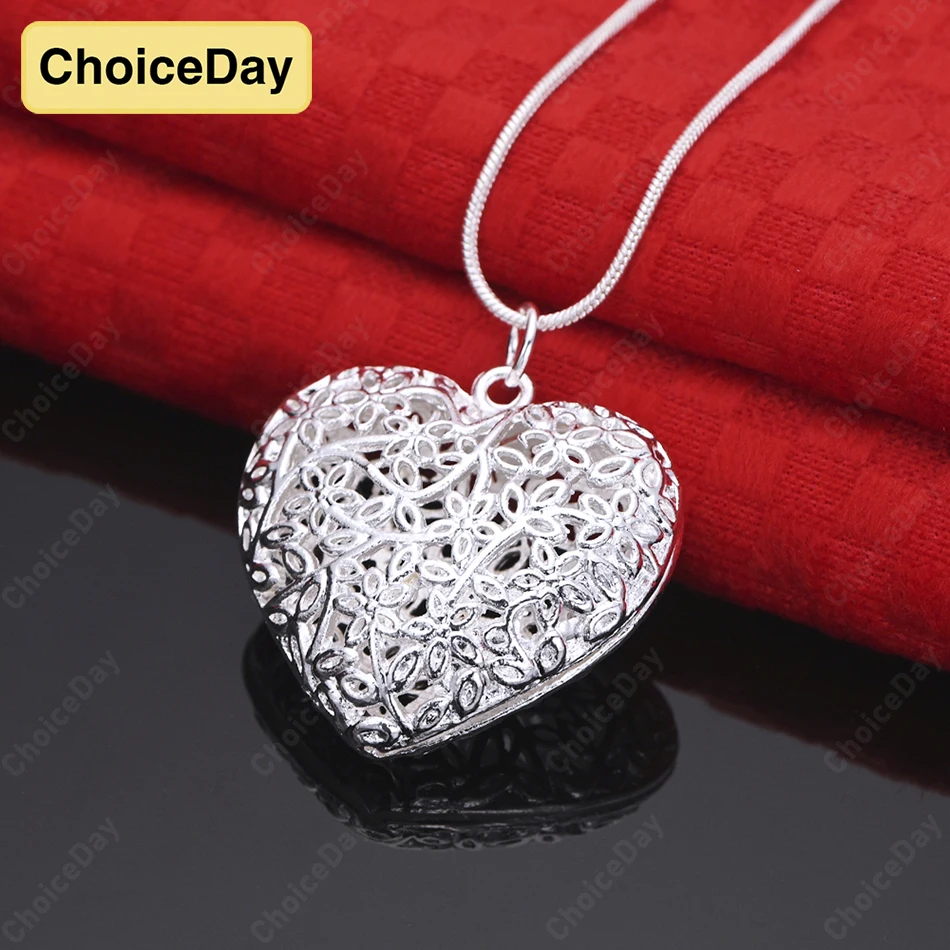 

ChoiceDay 925 Sterling Silver Exquisite Heart Pattern Pendant Necklace Women's Accessories Wedding Gift Jewelry