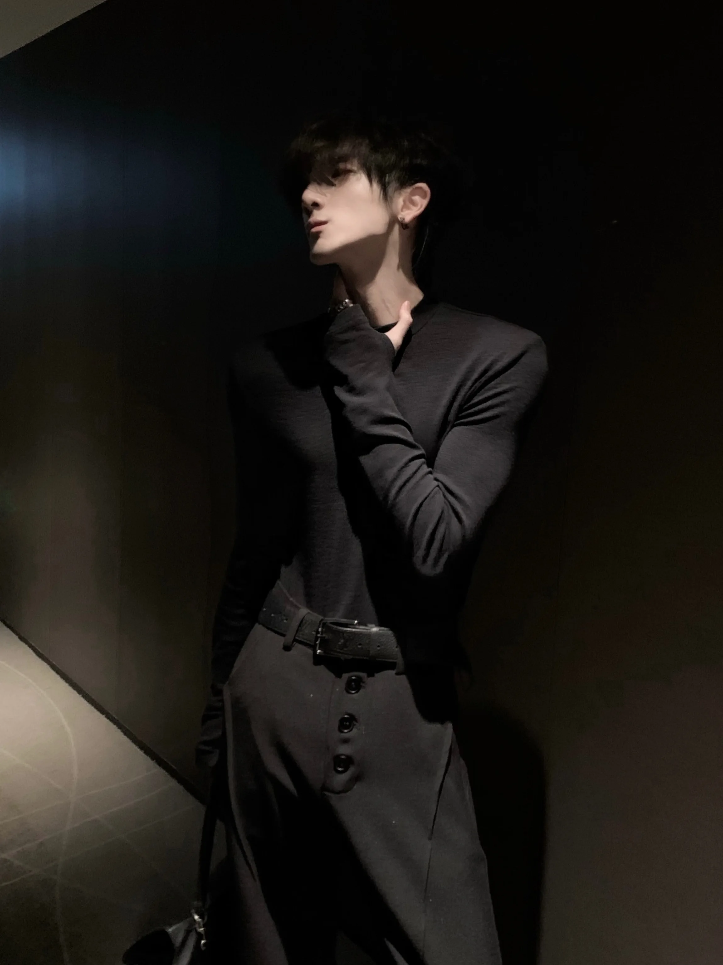 Premium Feel Pad Shoulder Long Sleeve round Neck T-Shirt Men's Skin Friendly Breathable Anti-Wrinkle Bamboo Rayon Blend Base ...