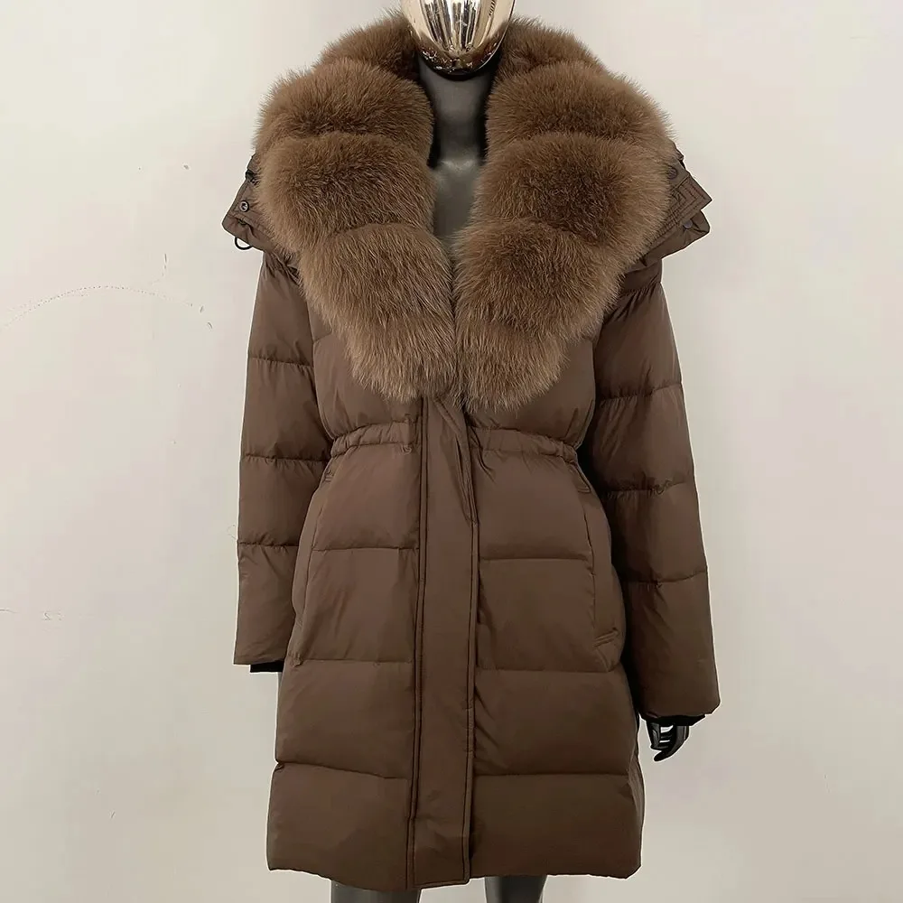 Hooded Natural Raccoon Fur Coat Winter Duck Down Jacket Large Female Street Fashion Puffer Coat Removable Real Fur Jacket Women