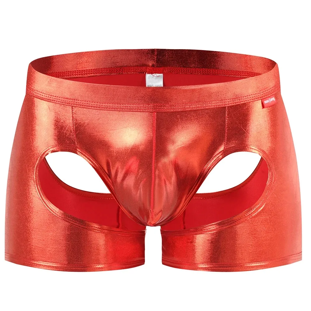

Сексуальные мужские шорты-боксеры с U-образной выпуклой сумкой, нижнее белье с открытой попкой, плавки из искусственной кожи с низкой посадкой, нижнее белье, трусики, эротические мужские трусы