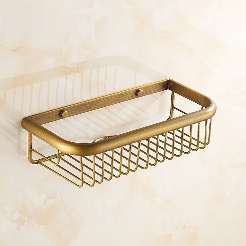 

All-copper antique bathroom rectangular basket European retro bathroom rack Pure copper rectangular storage rack storage basket