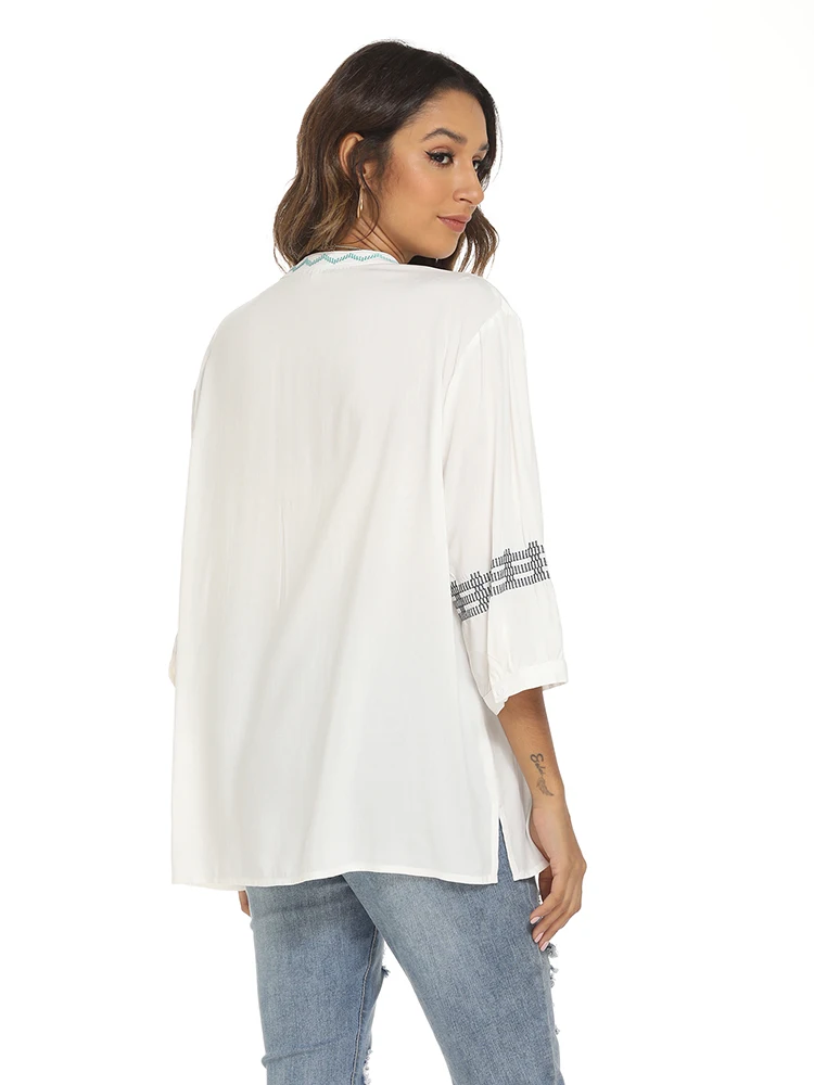 KHALEE YOSE – chemisier Boho brodé en coton blanc pour femme, Blouse Hippie Vintage, Chic, style ethnique, pour vacances, 23XL