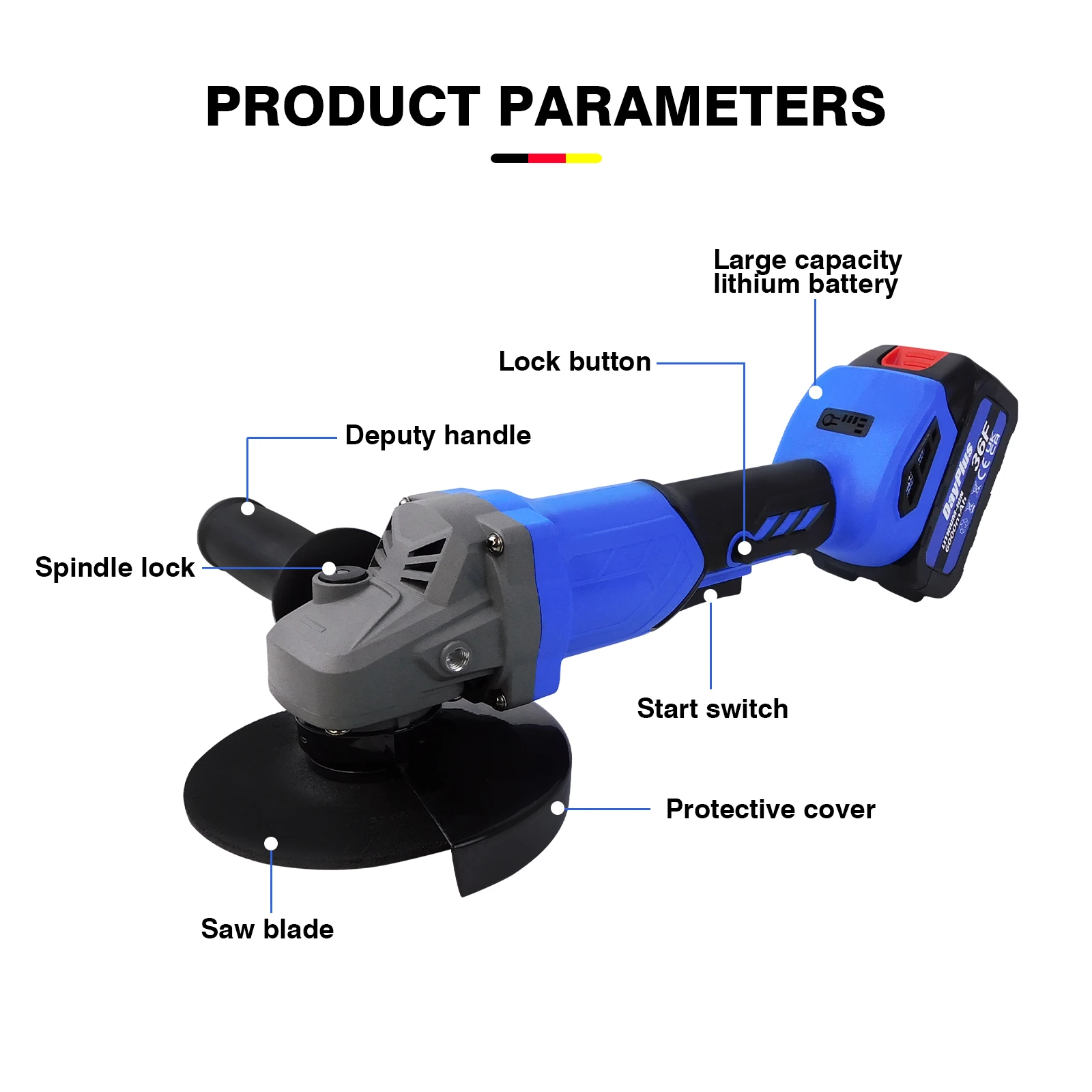 Cordless Angle Grinder 21V Brushless Tool 3000mAh Battery, 2-Position Adjustable Auxiliary Handle for Cutting/Grinding/Polishing