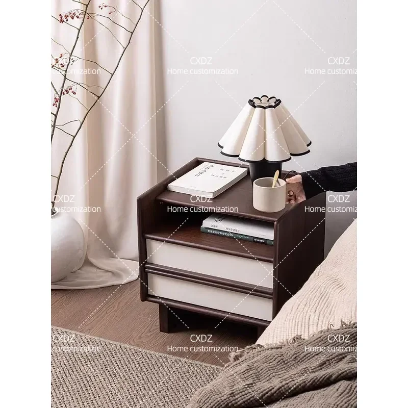 Solid Wood Nightstand Simple Modern Bedroom Storage Cabinet Rubber Wood Locker Small Nordic Style Bedside Table for Home