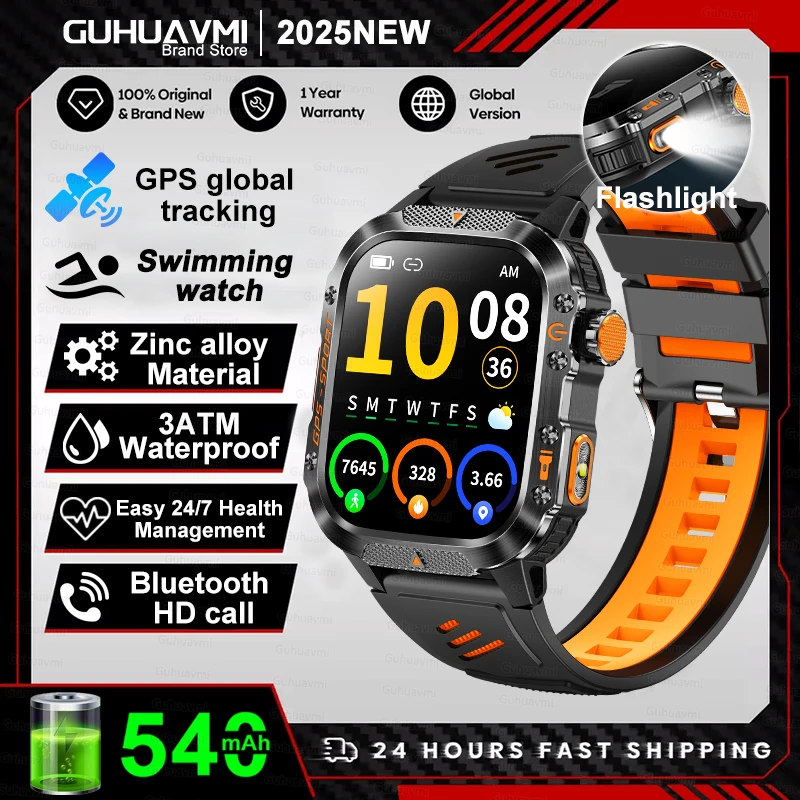 2026 Nieuwe Militaire Smartwatches Mannen 10ATM Waterdicht Zwemmen GPS Bluetooth Oproep 2.01 "AMOLED HD Sport Zaklamp Smart Horloge Mannen